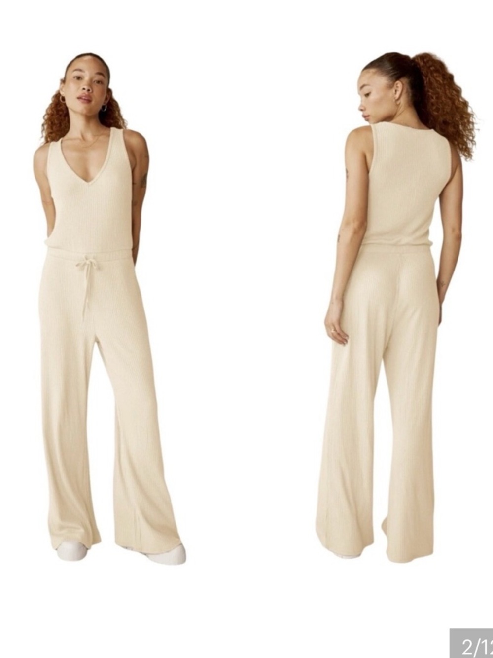 Beyond Yoga - Sleeveless Rib Knit Wide-Leg Jumpsuit in Cream NWT